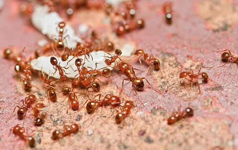 Little fire ants on a leaf being baited in a Kona yard